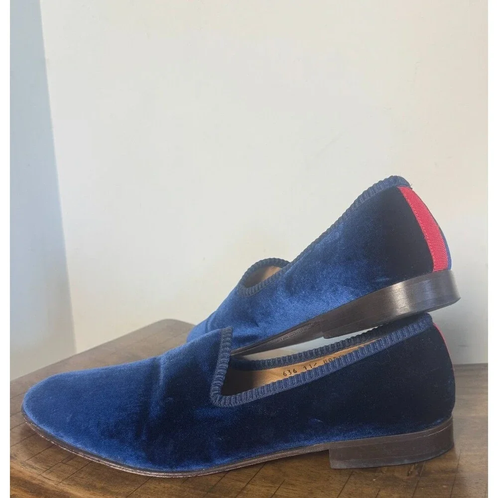 Del Toro Navy Blue Velvet Loafers Luxury Italian Dress Shoes Mens 11 Italy